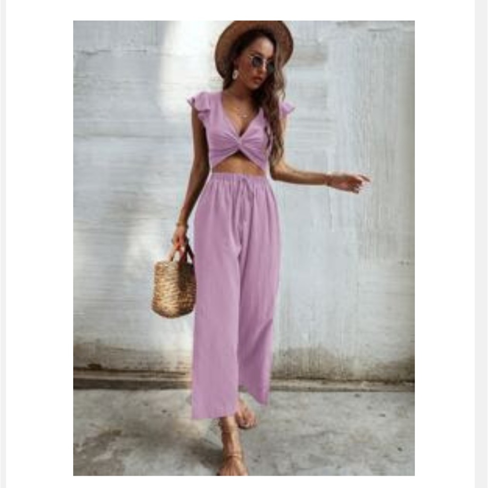 lilac two piece set, LINEN feel